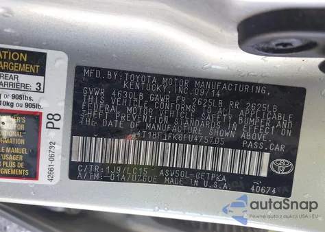 2015 Toyota Camry Xse from USA, damaged, VIN 4T1BF1FK6FU475705